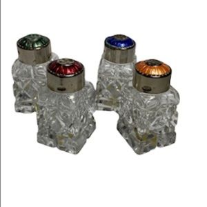 Set of 4 Raimond Silverplate Salt & Pepper Cellars Shakers Different Color Caps